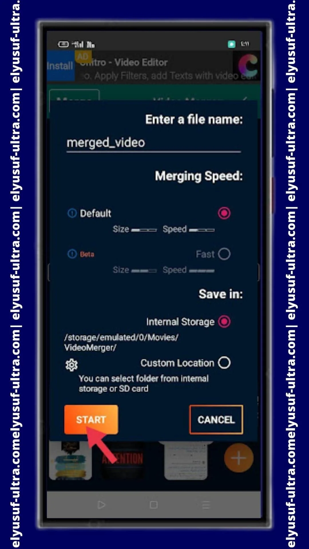 استخدام تطبيق Video Merger