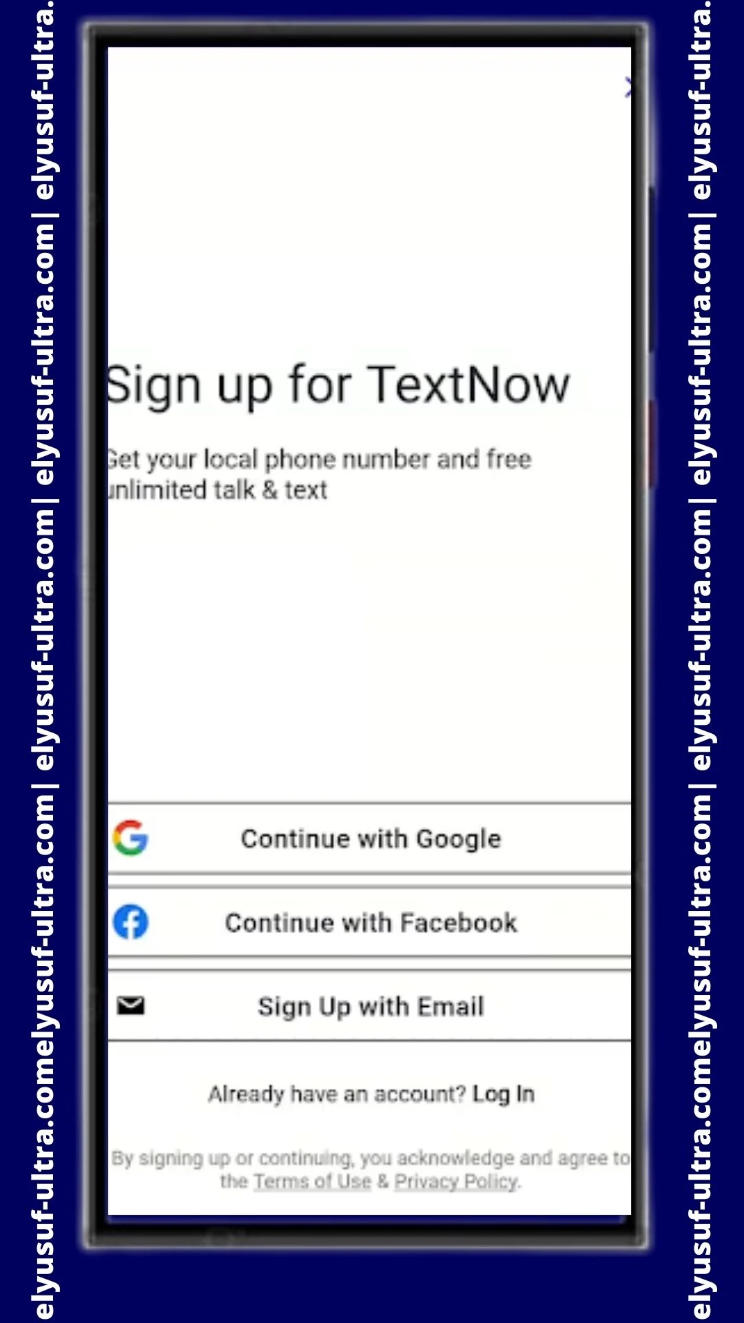 حساب على برنامج TextNow