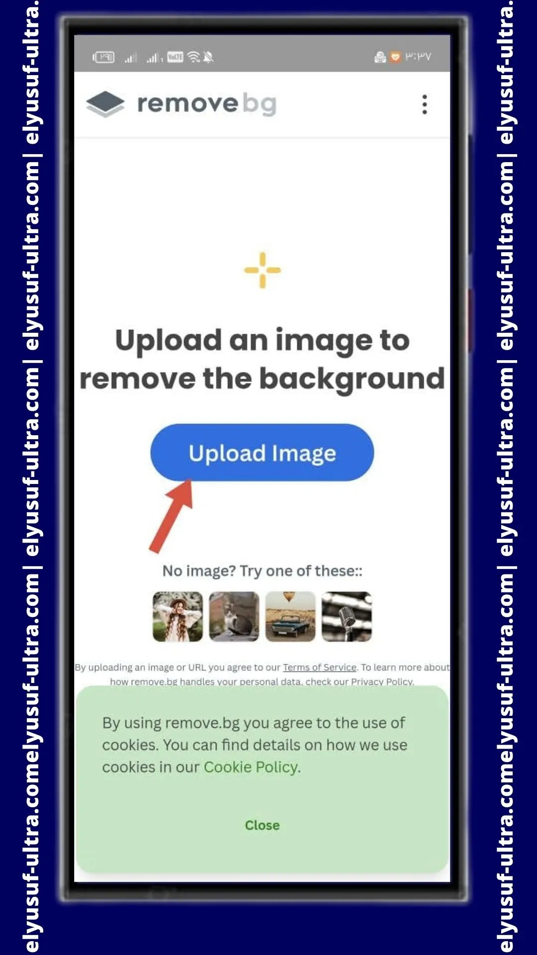 رفع الصورة على تطبيق Background remover